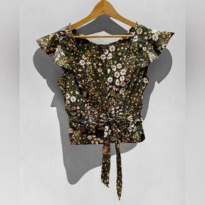 Anthropologie Current Air Floral Print Tie-Front Top, size M